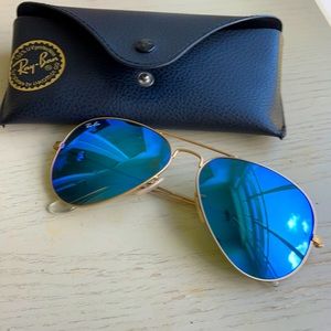 Reflective Blue Aviator Ray Bans